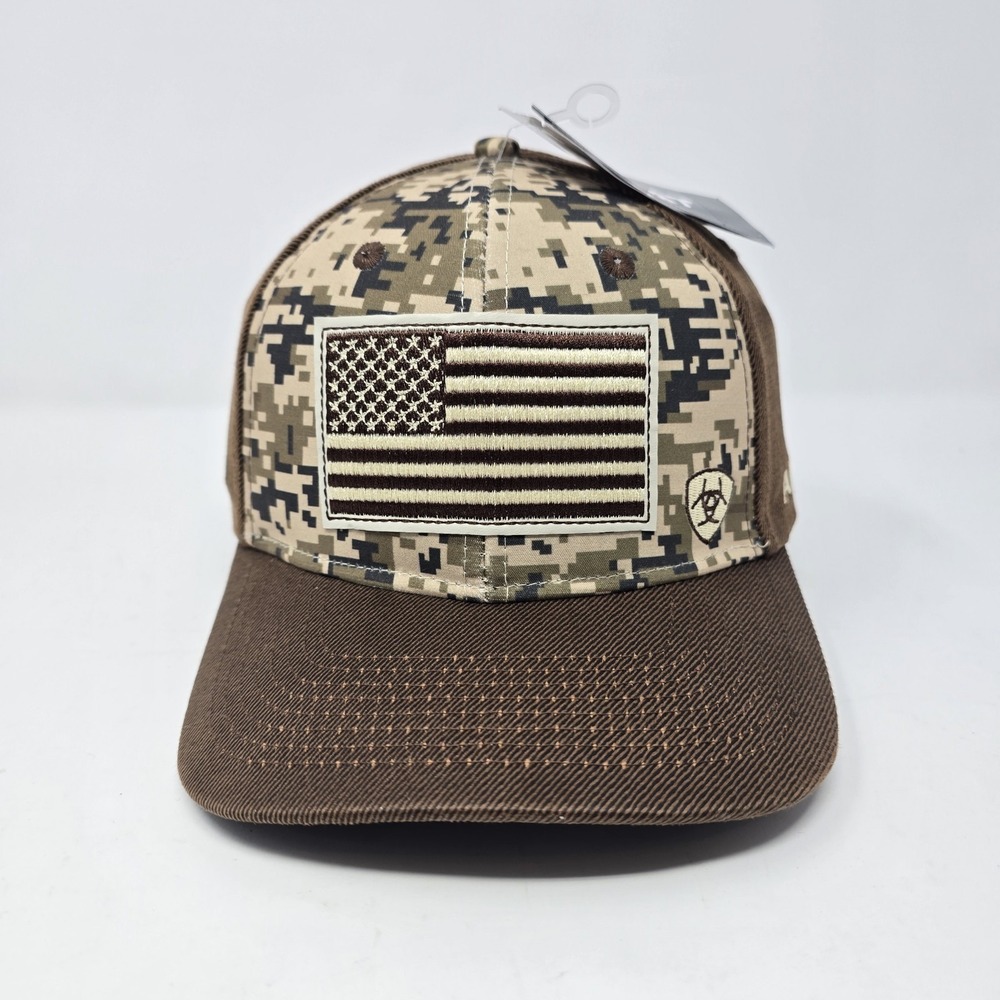 Ariat Patriot Snapback Hat Mens OSFM  USA Flag/Digital Camo Brown NWT NEW